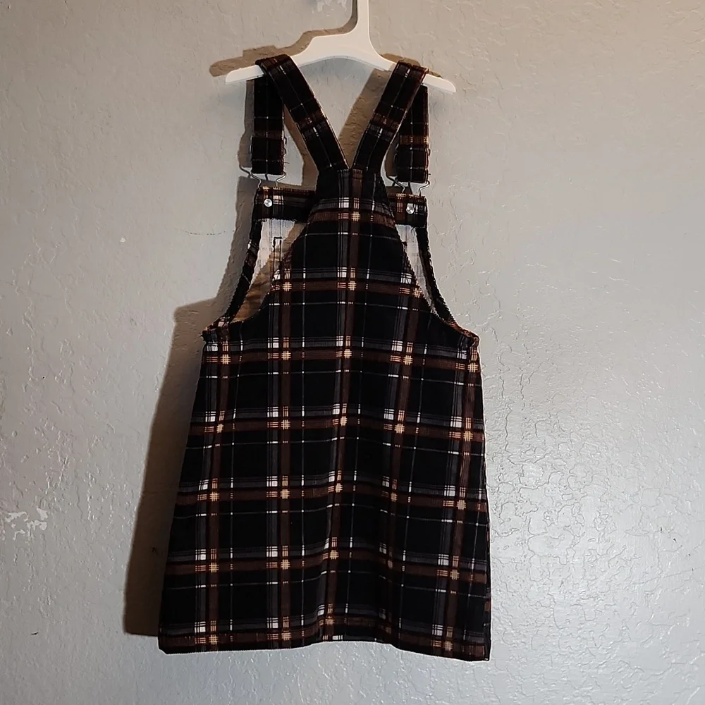 ART CLASS Plaid Kids Overall Dress - Black and Brown Small 6 6x